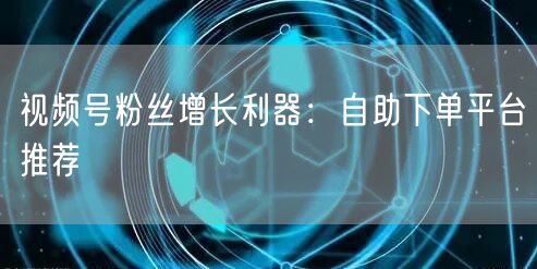 视频号粉丝增长利器：自助下单平台推荐